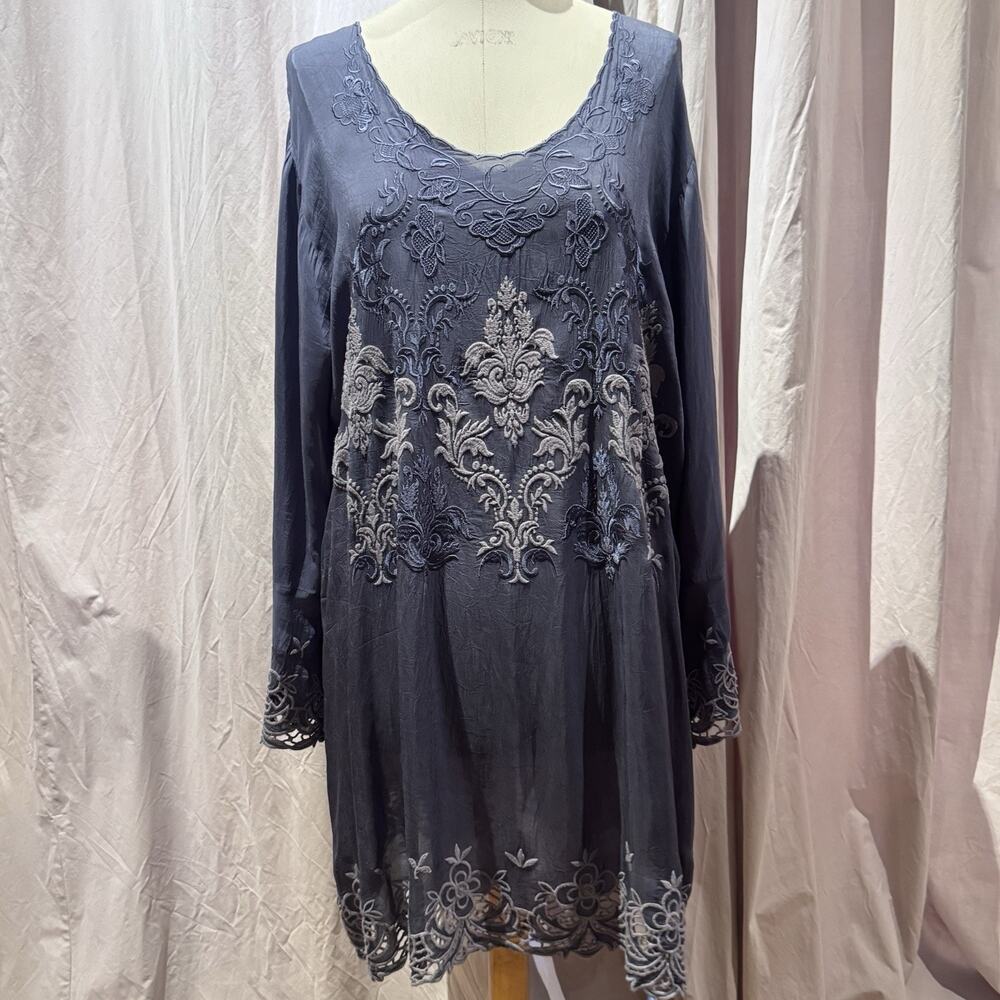 Johnny Was Heavily Embroidered Cupro Rayon Caftan Dress L